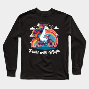 Padel with magic |  A unicorn riding a bicycle with a rainbow trail behind it Long Sleeve T-Shirt